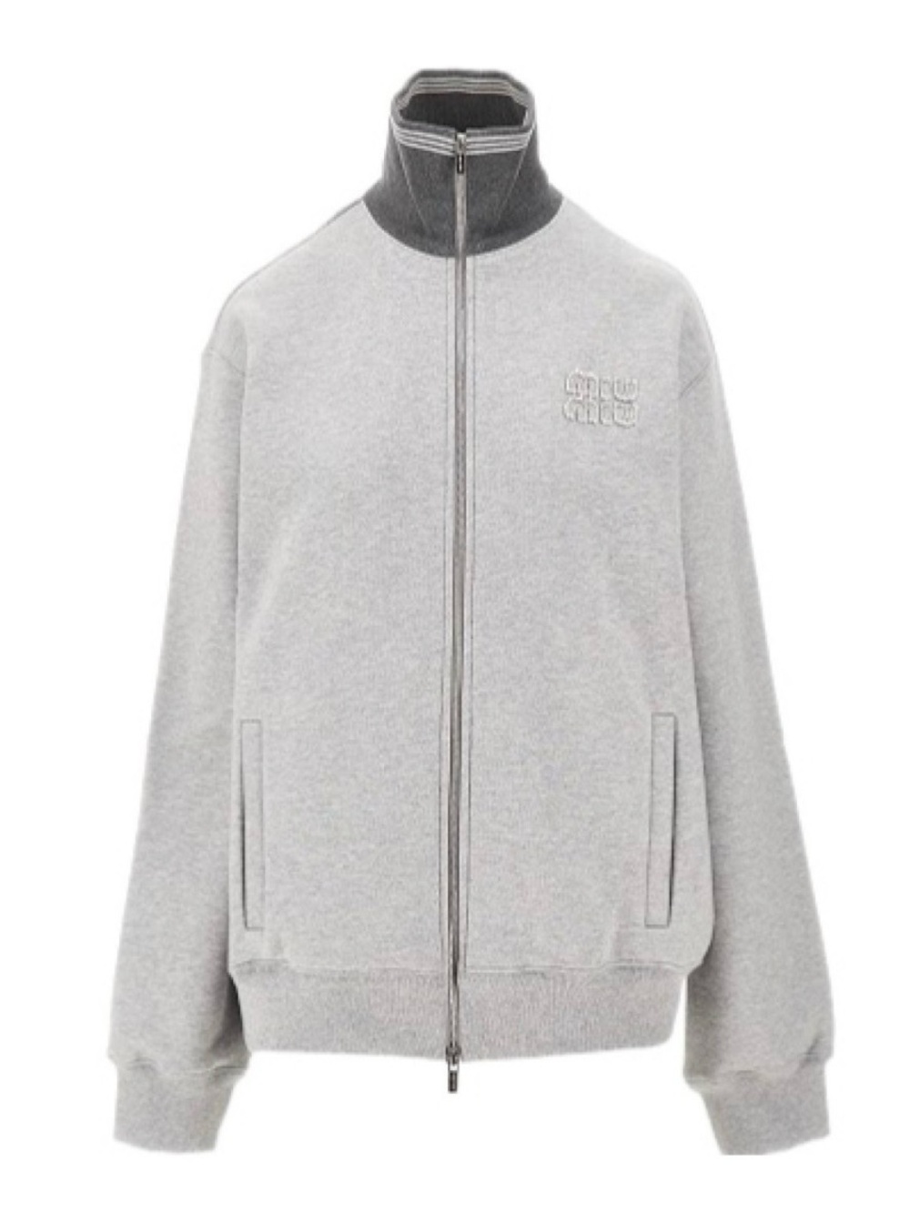 Miu Miu Grey High-Neck Zip Front Jacket